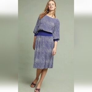 Maeve Blue and White Midi Dress
